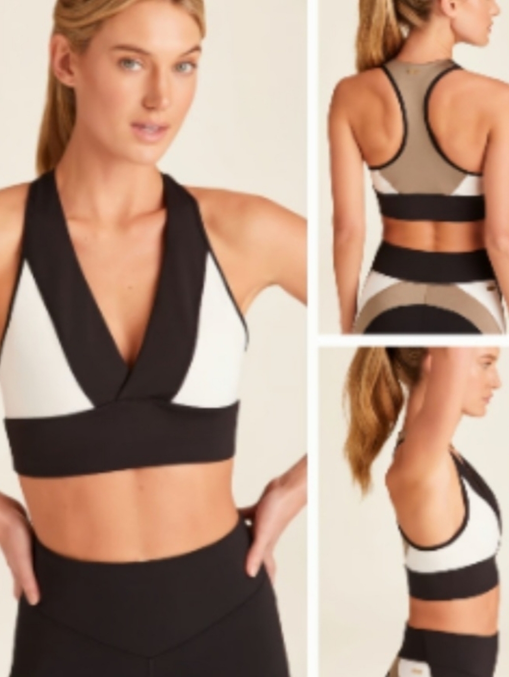 Women’s Black & White V-Neck Sports Bra